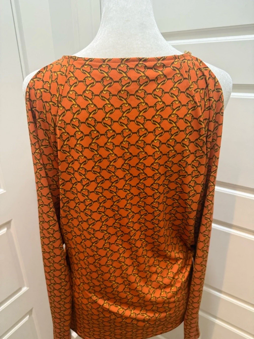 Michael Kors. Cold Shoulder Orange Chain Blouse. Size Small.